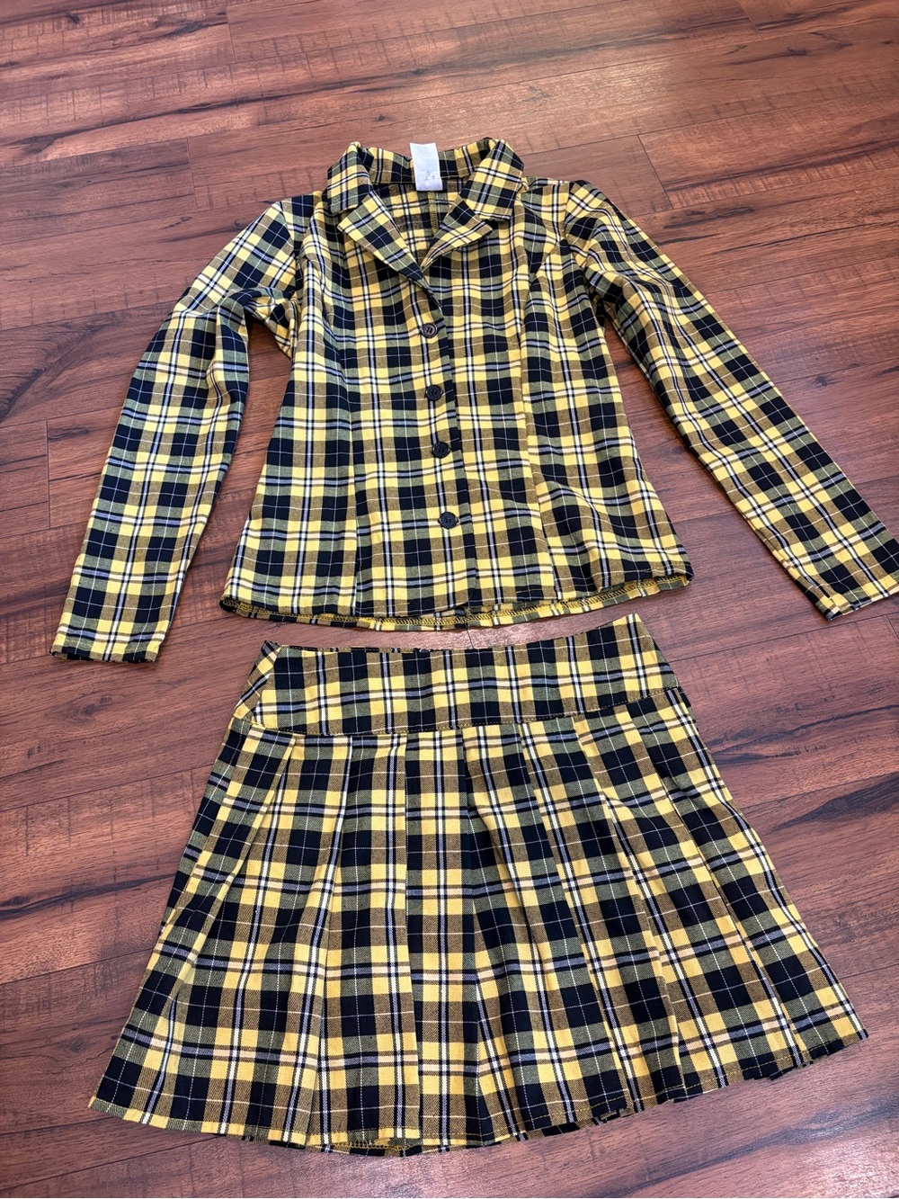 Dreamgirl Clueless Cher Costume Pleated Skirt Blazer Yellow Black Plaid Small